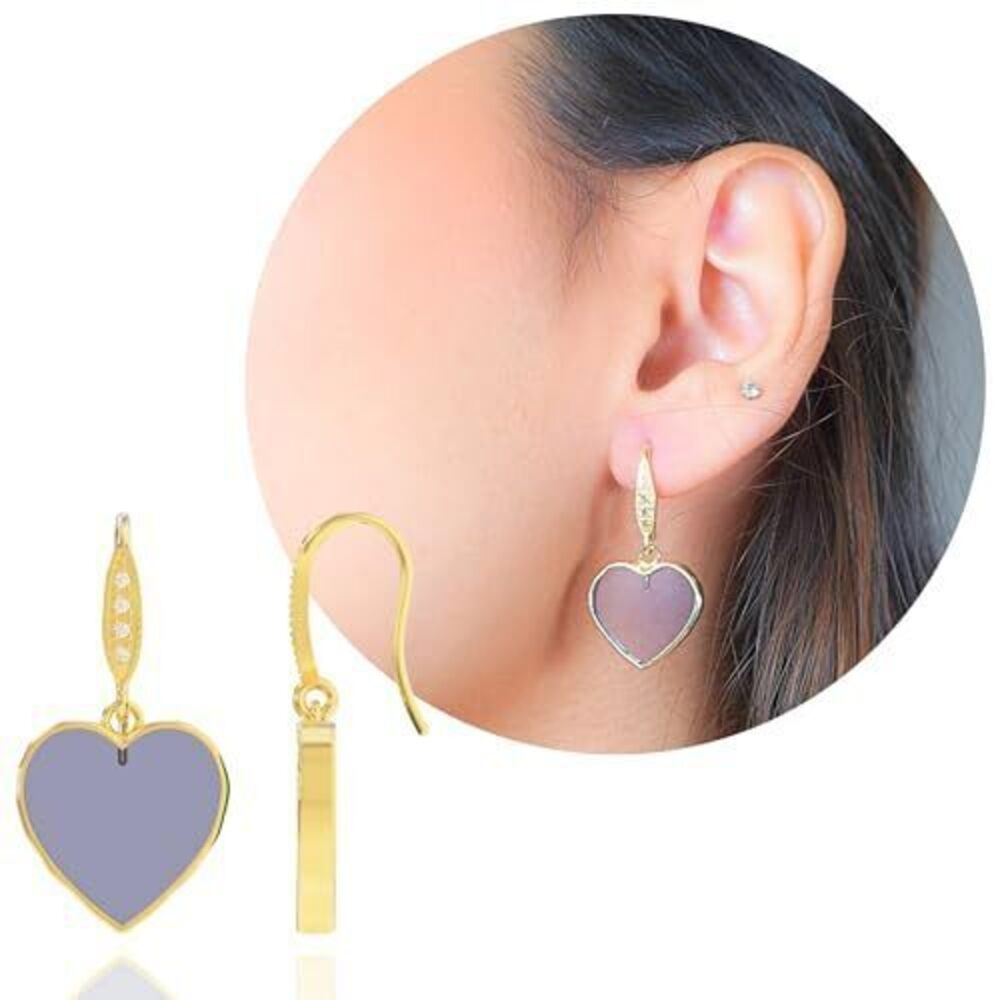 2263 Amethyst Earrings in Heart Shape - 18K Gold Plated, Certified 925